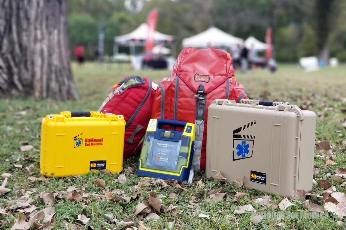 National Set Medics medical equipment cases at an outdoor event